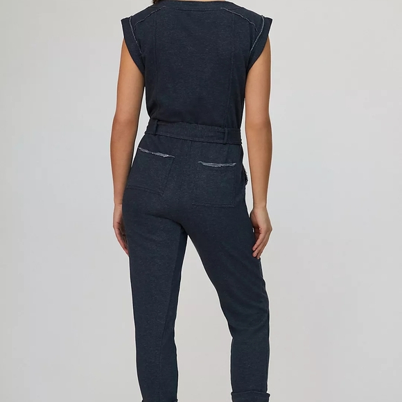 Anthropologie Daily Practice Utility Jumpsuit Blue Tie Waist - Picture 2 of 10